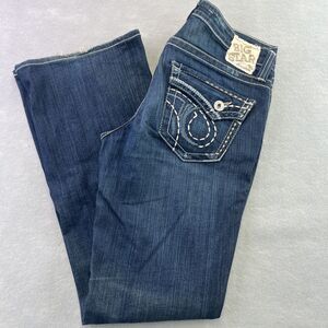Big Star Maddie Mid Rise Fit Jeans Flare Boot FLAP POCKETS Womens 28 Thick Stitc